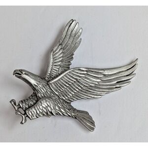 American Eagle Pin JJ Jonette Jewelry Silver Pewter Patriotic 1.5" x 2.5"